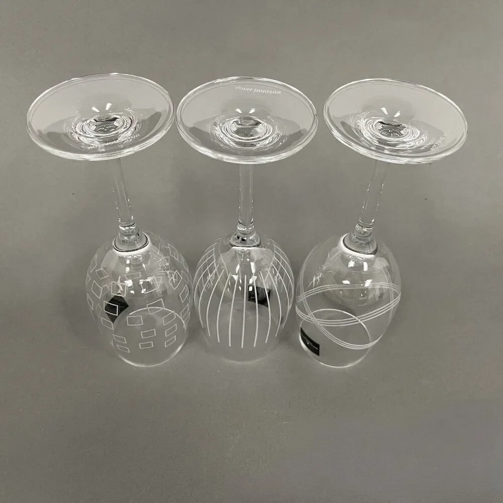 Royal Doulton Cystal Party Wine Glass Glasses‎ Squares Etched Lines Clear - 3